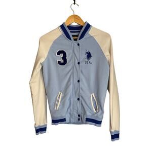 US Polo Assn Varsity Jacket Baby Blue Lightweight Jacket Medium Sporty Prep